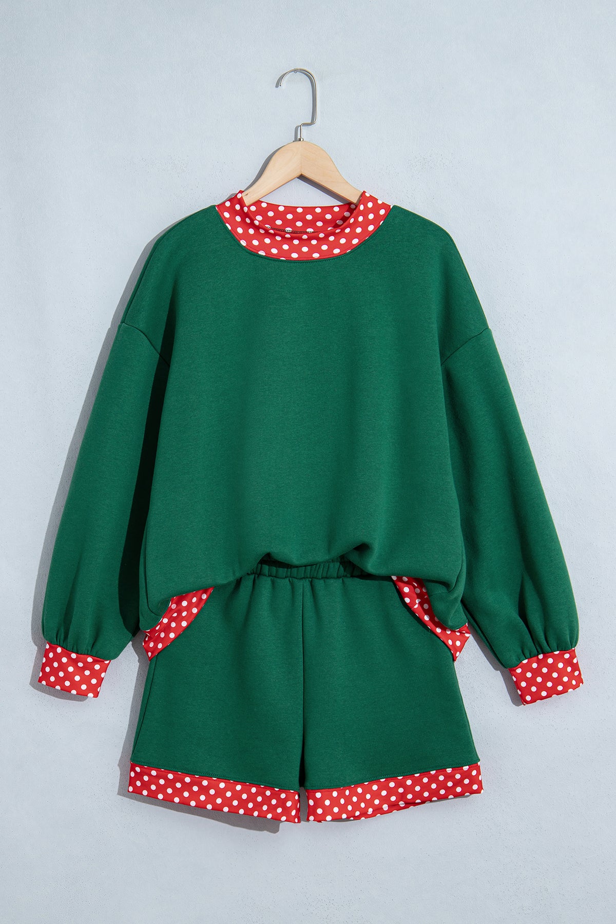 Racing Red Polka Dot Trim Baggy Pullover 2pcs Short Set