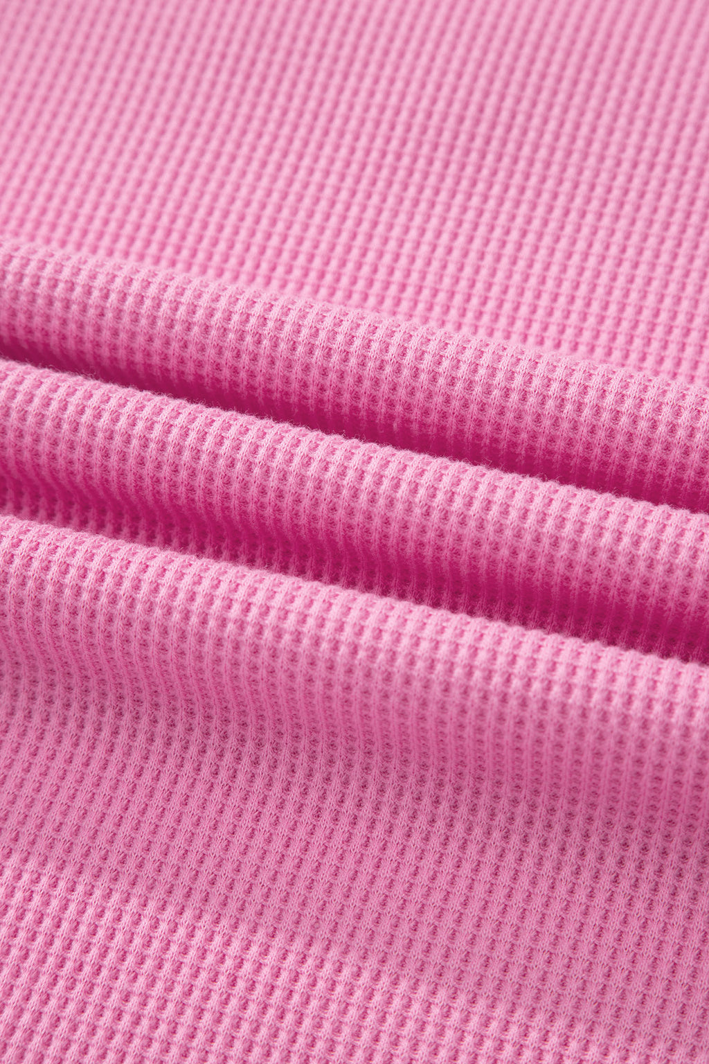 Pink Solid Color Raw Seam Waffled Patchwork Casual T Shirt