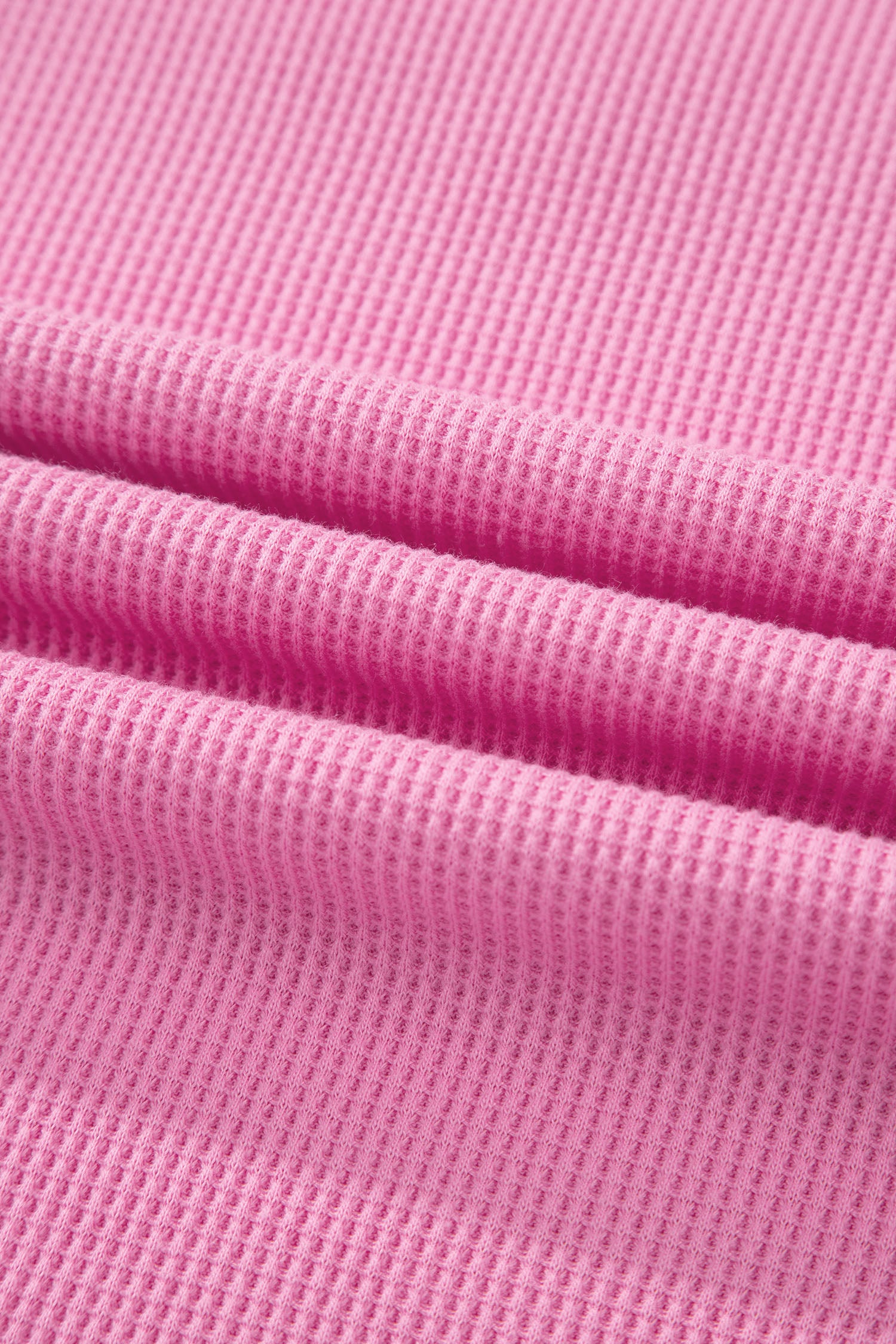 Pink Solid Color Raw Seam Waffled Patchwork Casual T Shirt