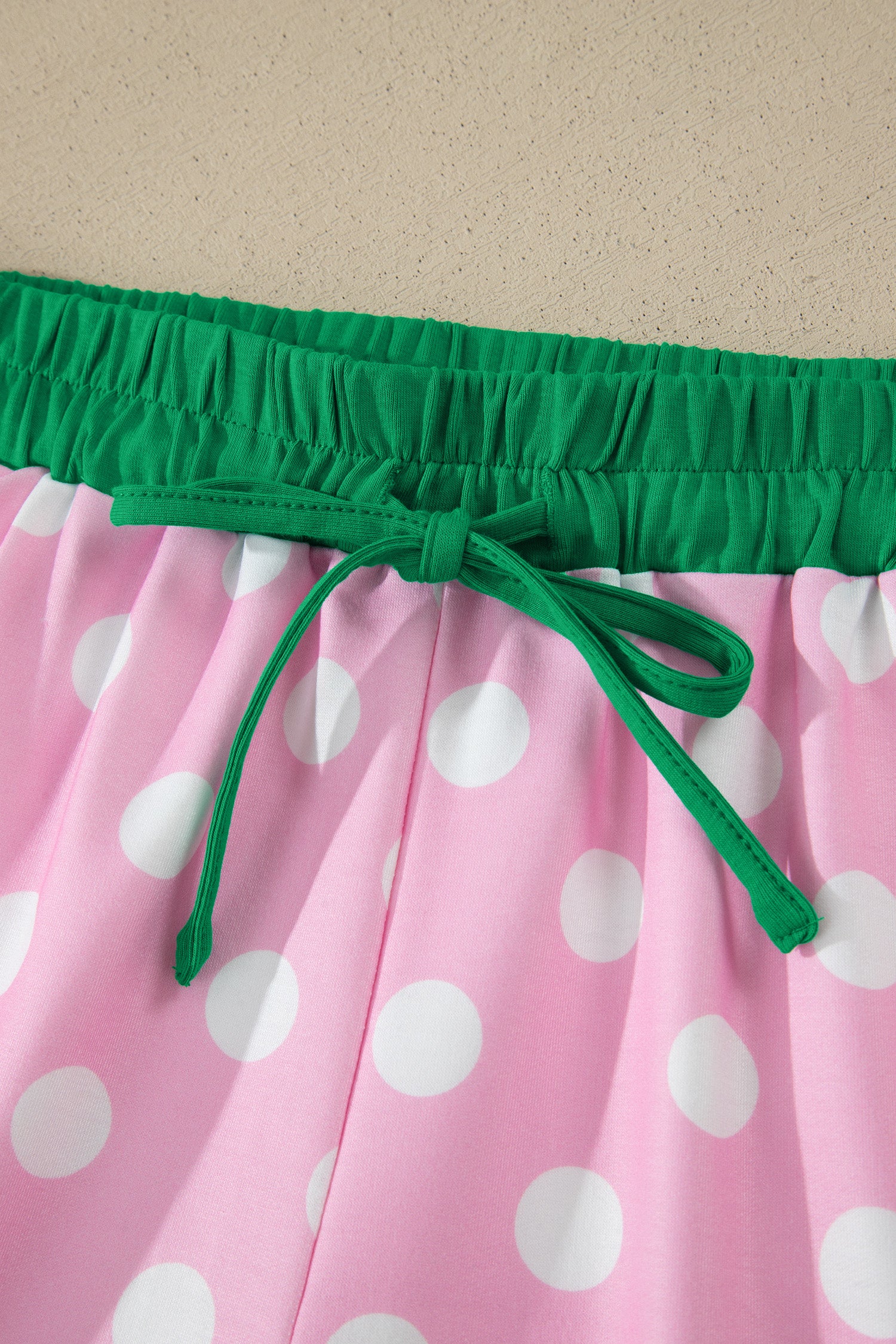 Pink Polka Dot Contrast Edge Casual Short Set