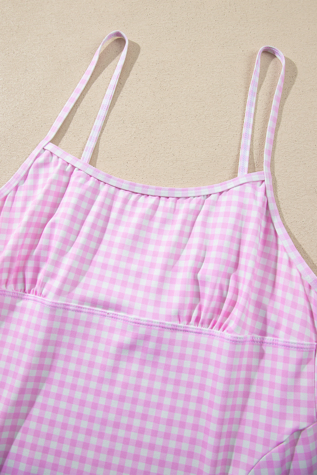 Sky Blue Gingham Plaid Double Layered Cami Mini Dress 3pcs Set