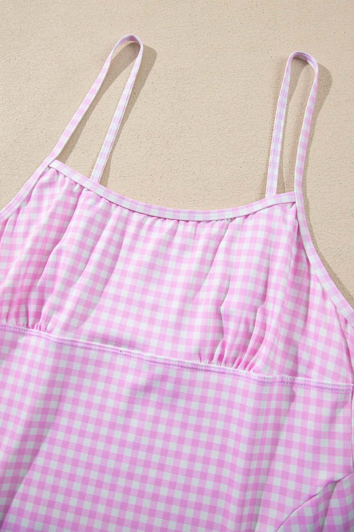 Sky Blue Gingham Plaid Double Layered Cami Mini Dress 3pcs Set