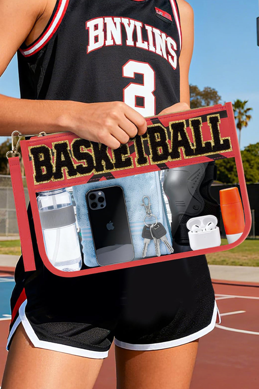 Jurassic Gold BASKETBALL Chenille Letter Patch Game Day Stadium Clear PVC Cosmetic Bag