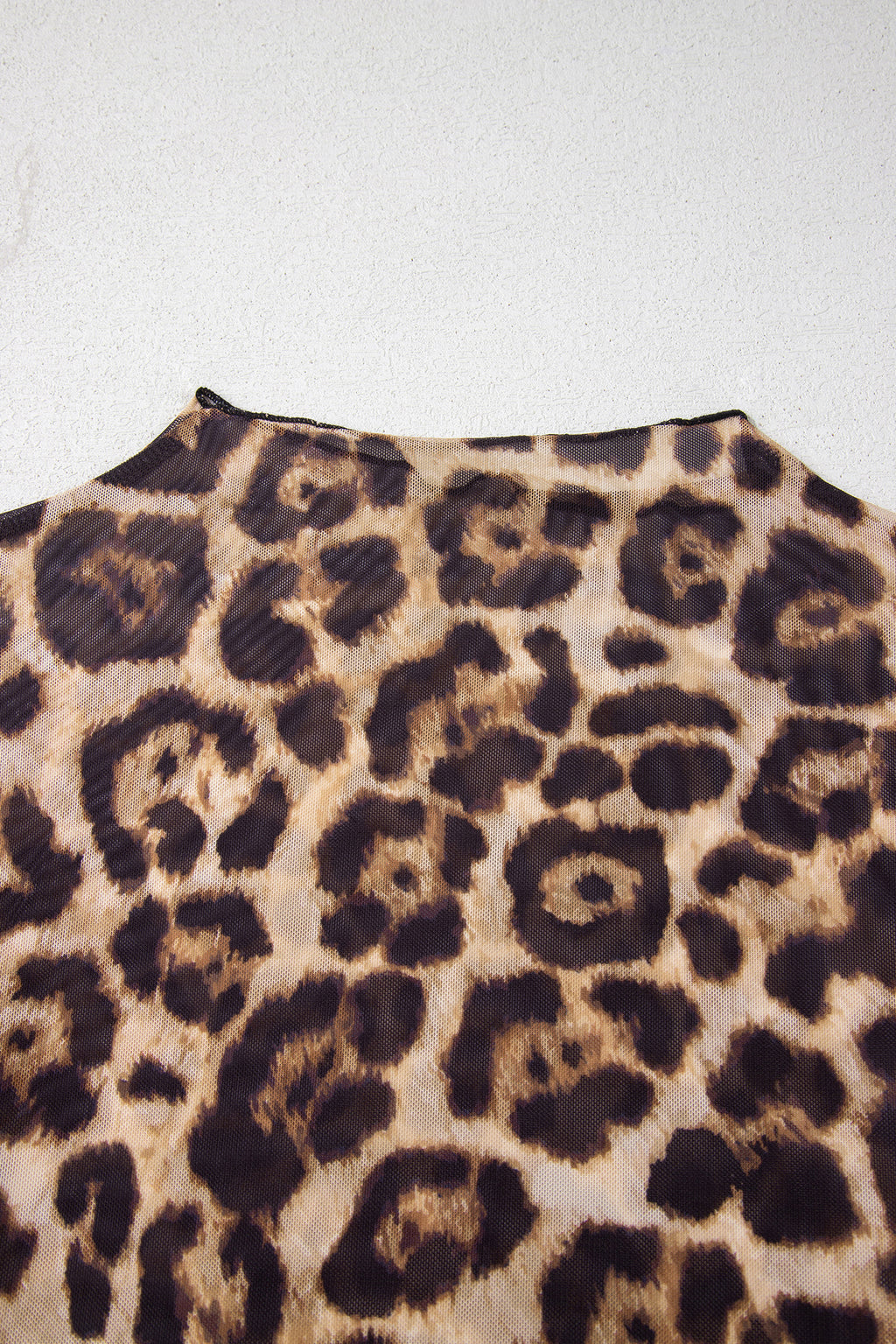 Camel Slim Fit Floral Mesh Long Sleeve Mock Neck Top