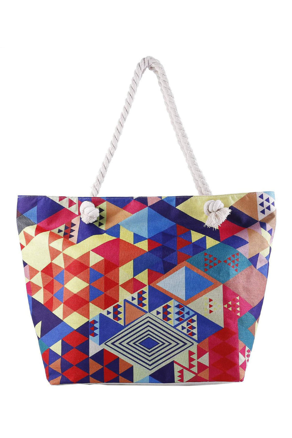 Fiery Red Boho Geometric Print Canvas Beach Vacation Large Tote Bag