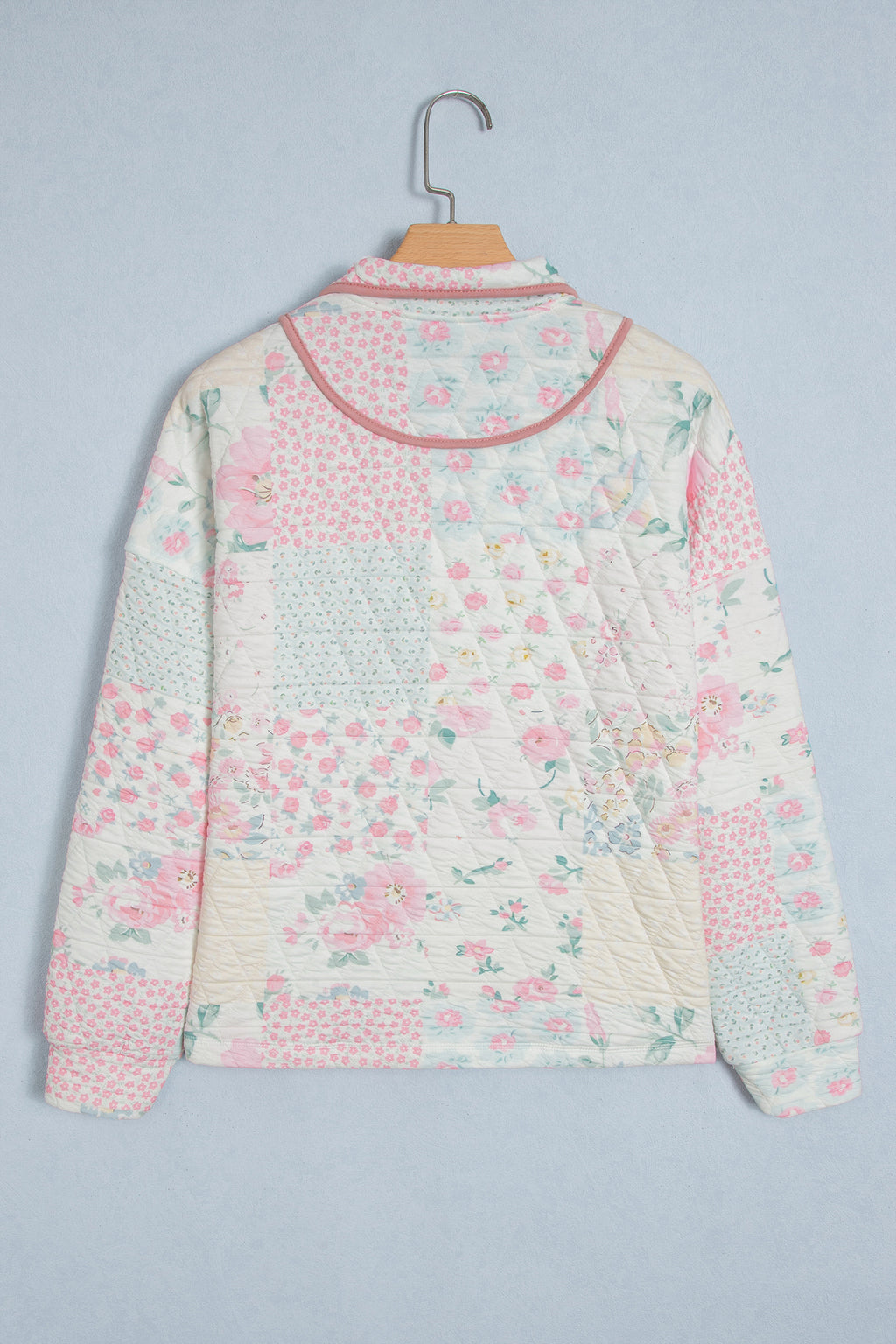 Multicolour Floral Quilted Metal Zipper Collar Long Sleeve Sweatshirt