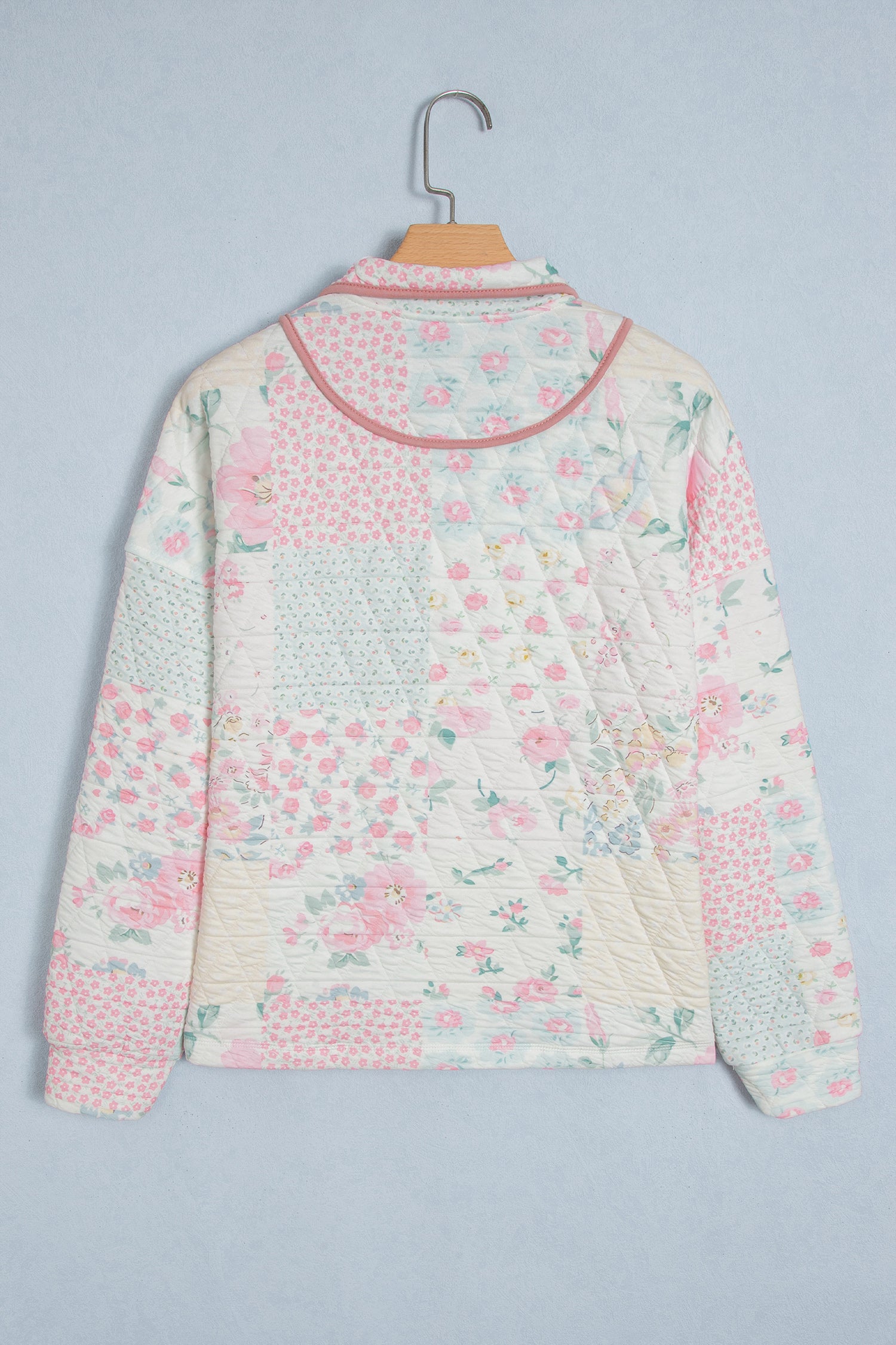 Multicolour Floral Quilted Metal Zipper Collar Long Sleeve Sweatshirt