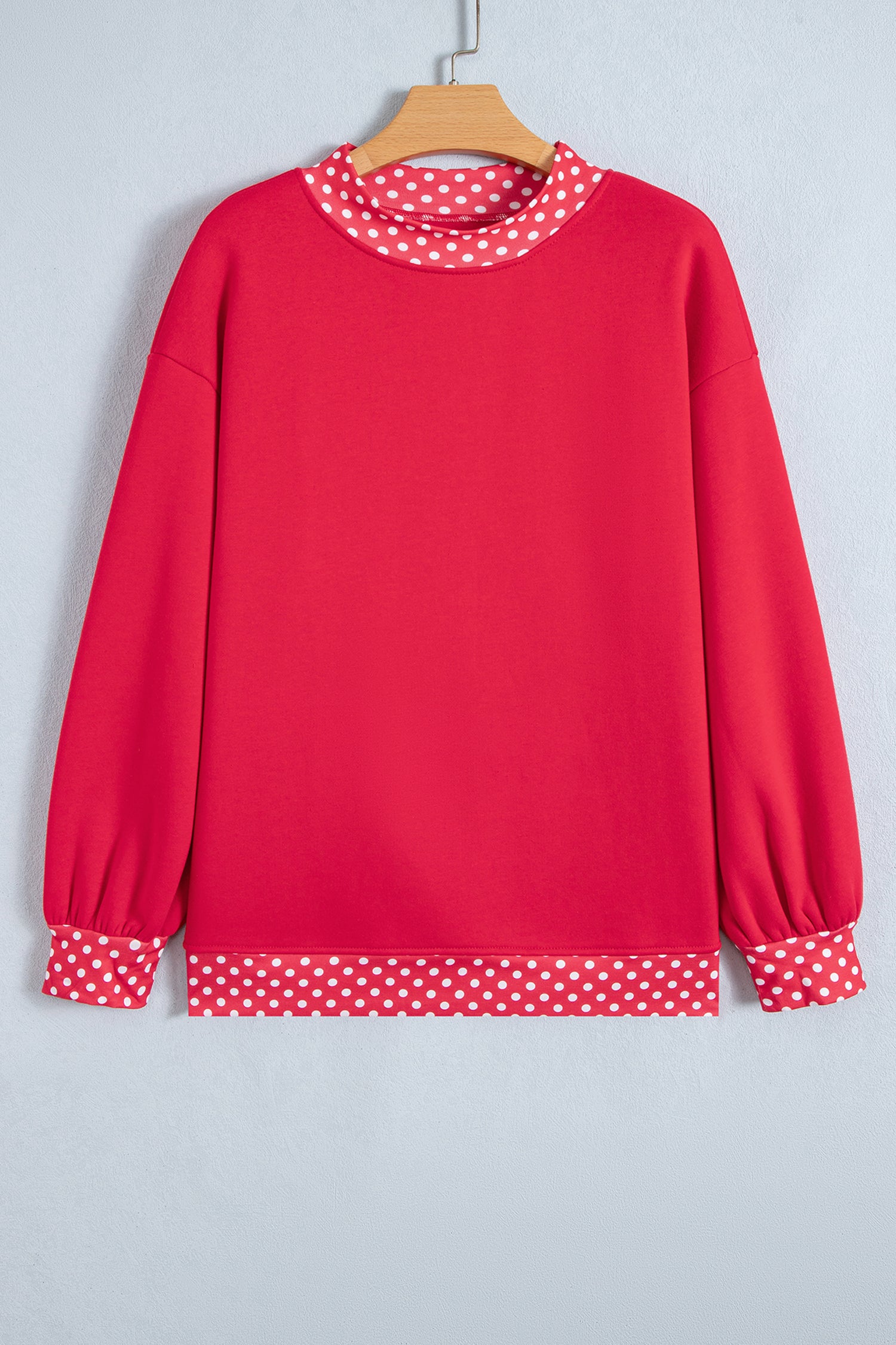 Fiery Red Colorblock Polka Dot Contrast Trim Oversized Sweatshirt