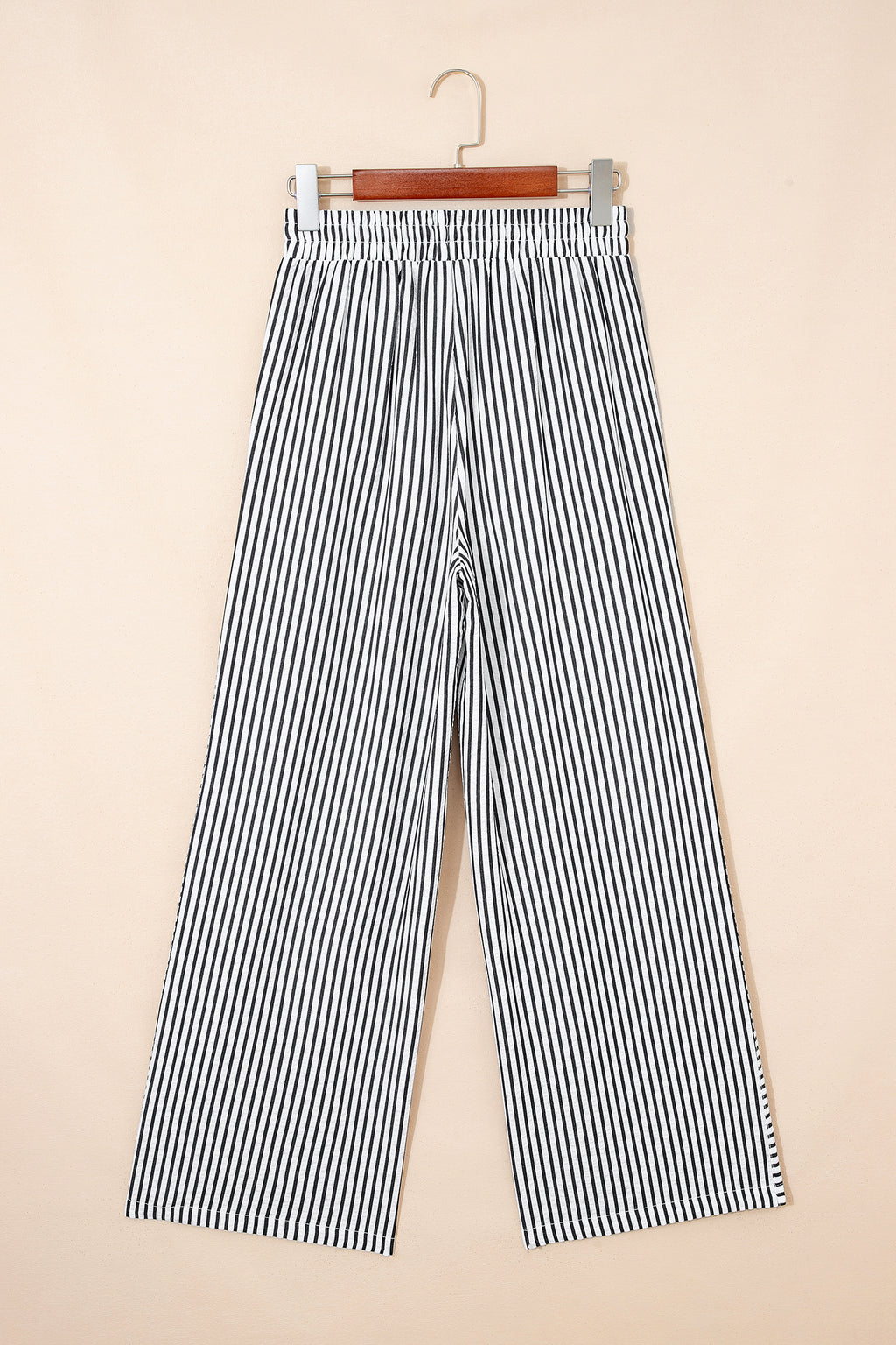 Black Stripe Plus Size Tie Waist Loose Pants