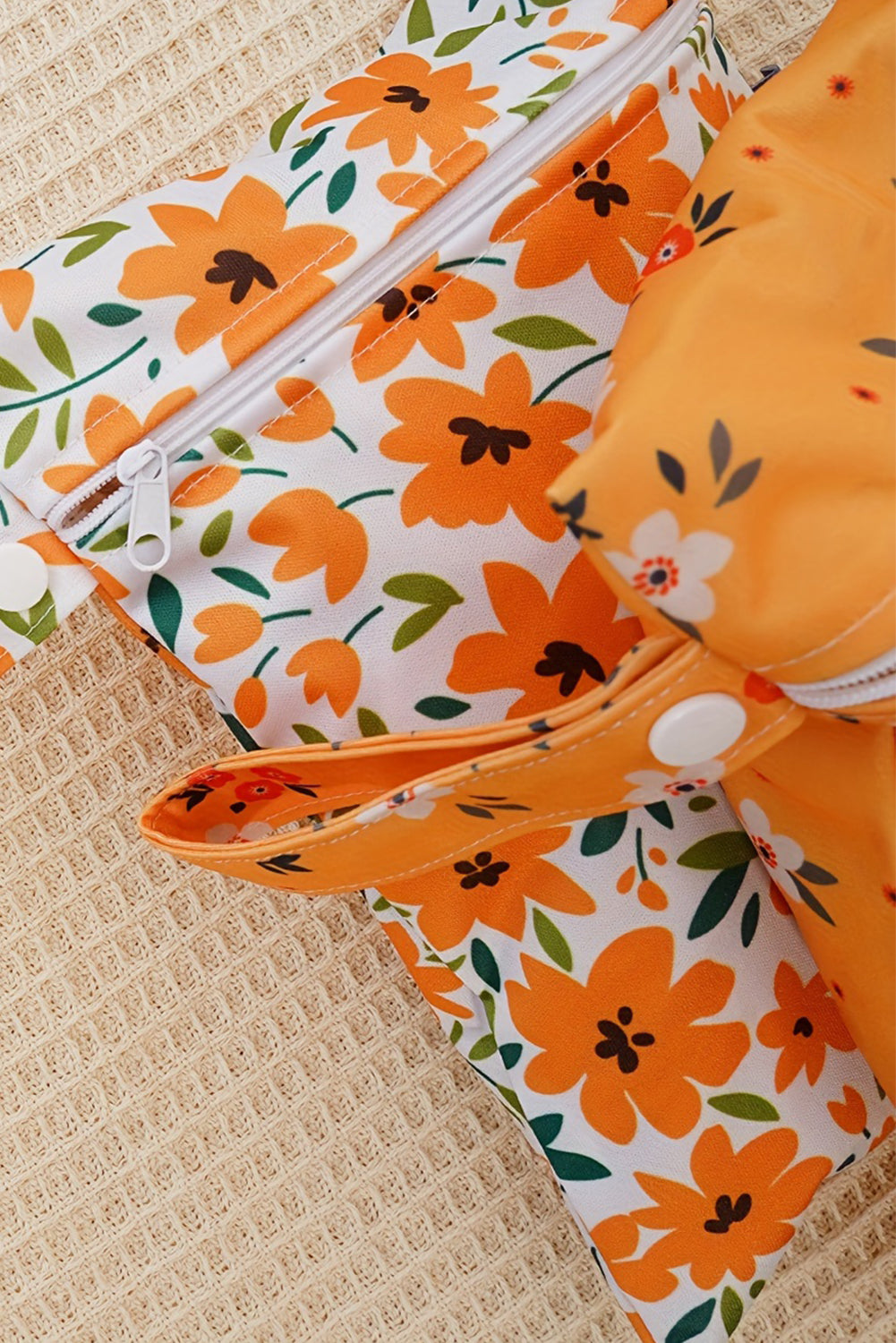 Russet Orange 2pcs Floral Print Zip Canvas Bag