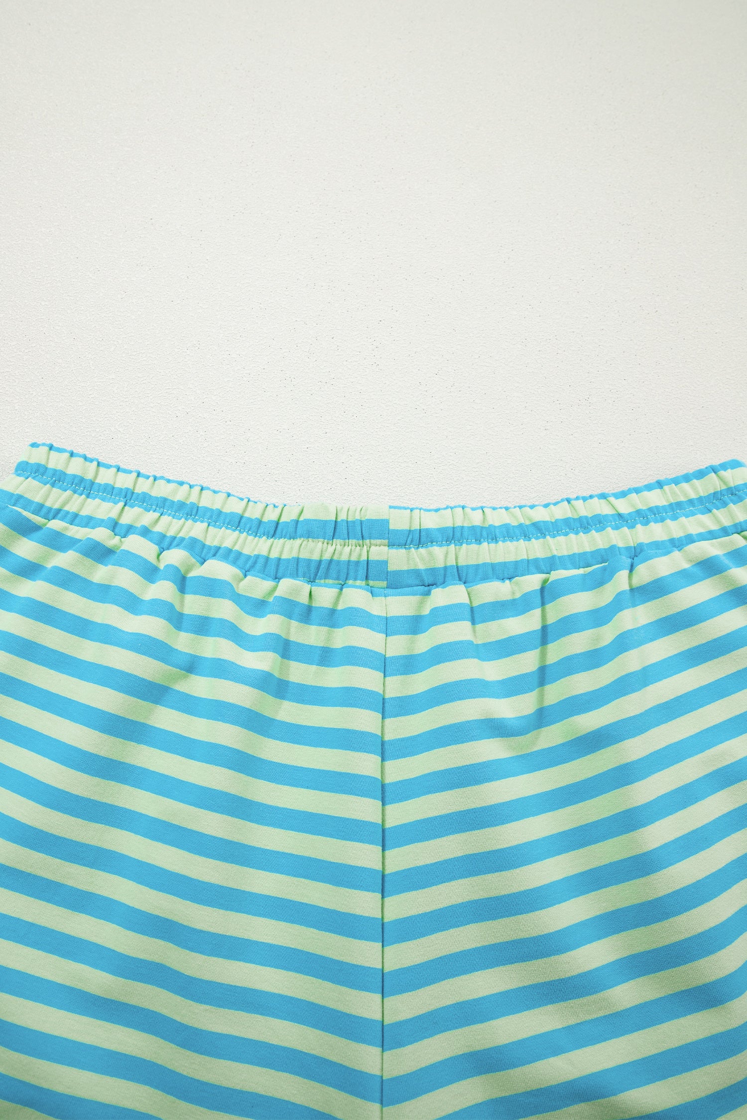 Green Stripe Color Block Detail Long Sleeve Pullover Elastic Waist Pull On Shorts 2pcs Set