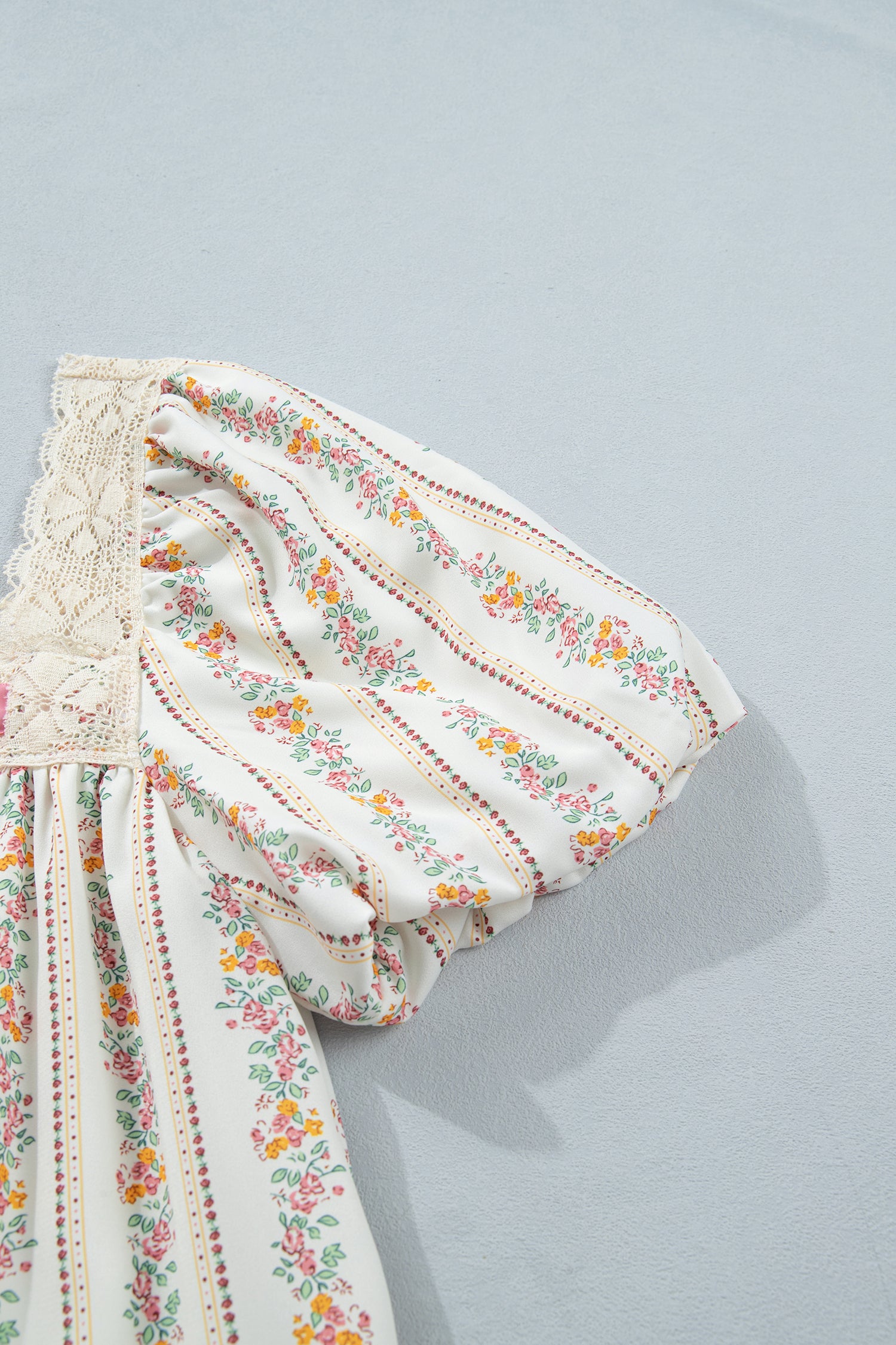 Multicolour Floral Print Contrast Ribbon Bow Lace Trim Square Neck Mini Dress