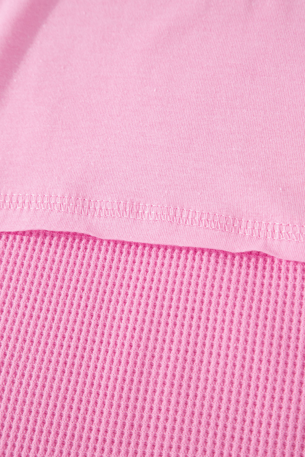 Pink Solid Color Raw Seam Waffled Patchwork Casual T Shirt