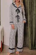 Brown Leopard Print Bow Knot Patchwork Long Sleeve Lounge Set