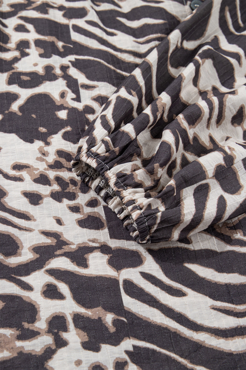 Parchment Leopard Print V Neck Button Down Balloon Sleeve Shirt