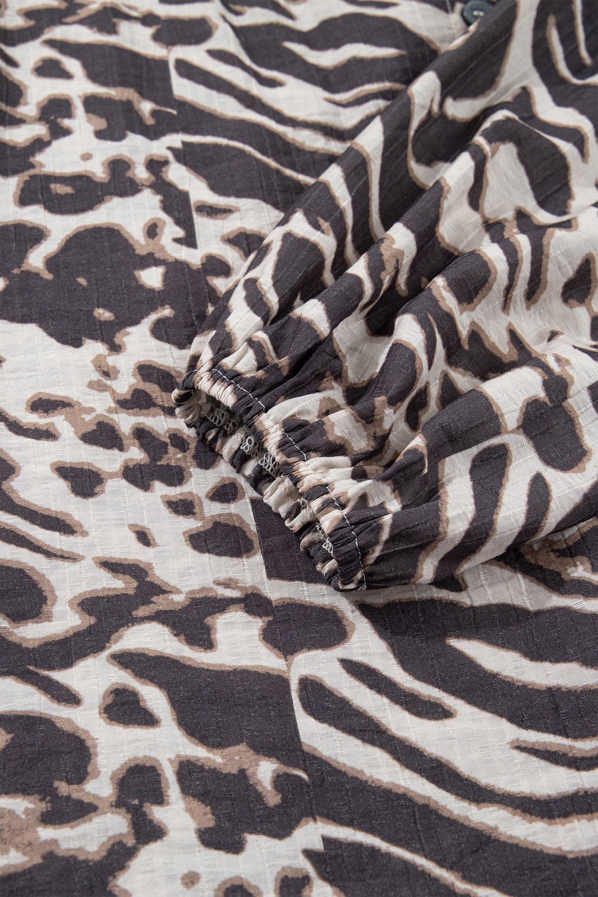 Parchment Leopard Print V Neck Button Down Balloon Sleeve Shirt