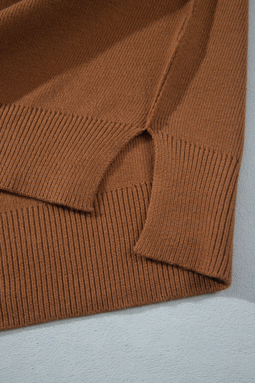 Chestnut Oversized Ribbed Knit Long Sleeve Tunic Plus Size Sweater