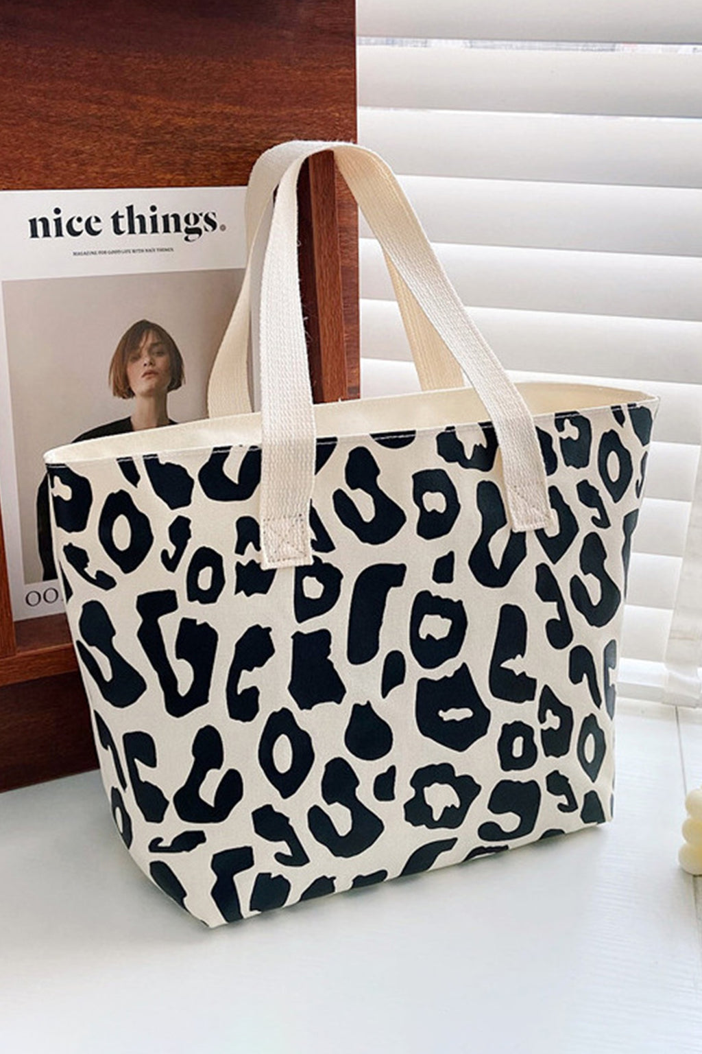 Black Leopard Print Canvas Tote Bag