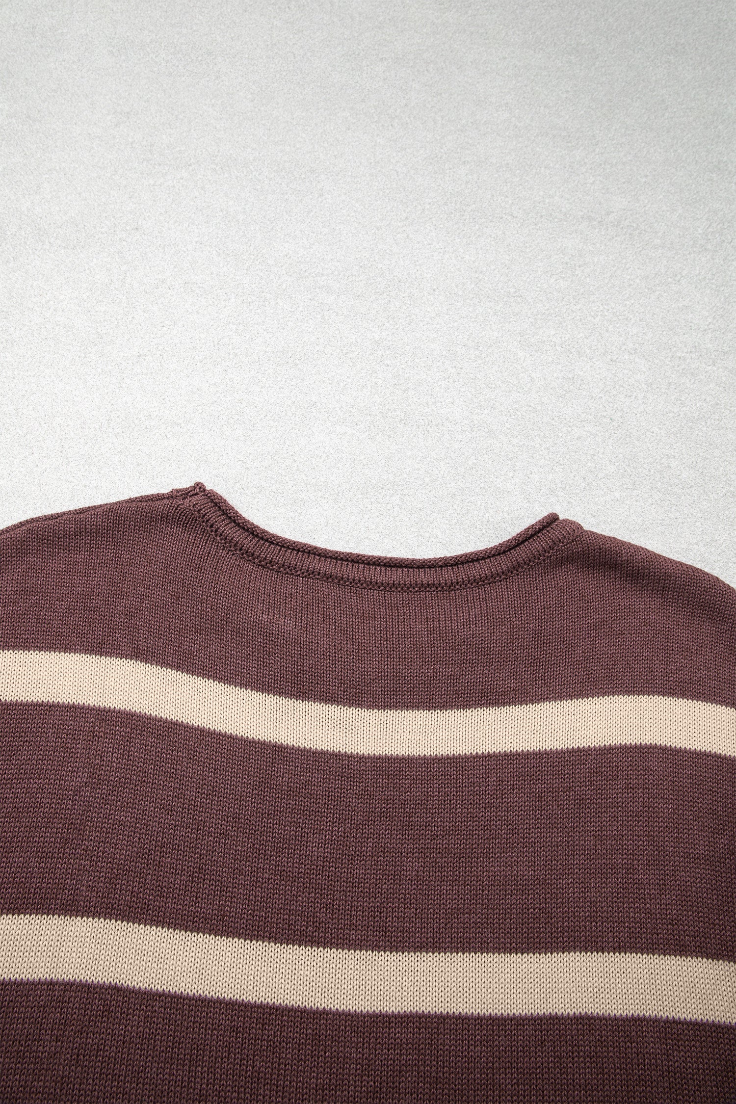 Brown Stripe Knit Western Short Sleeve Sweater