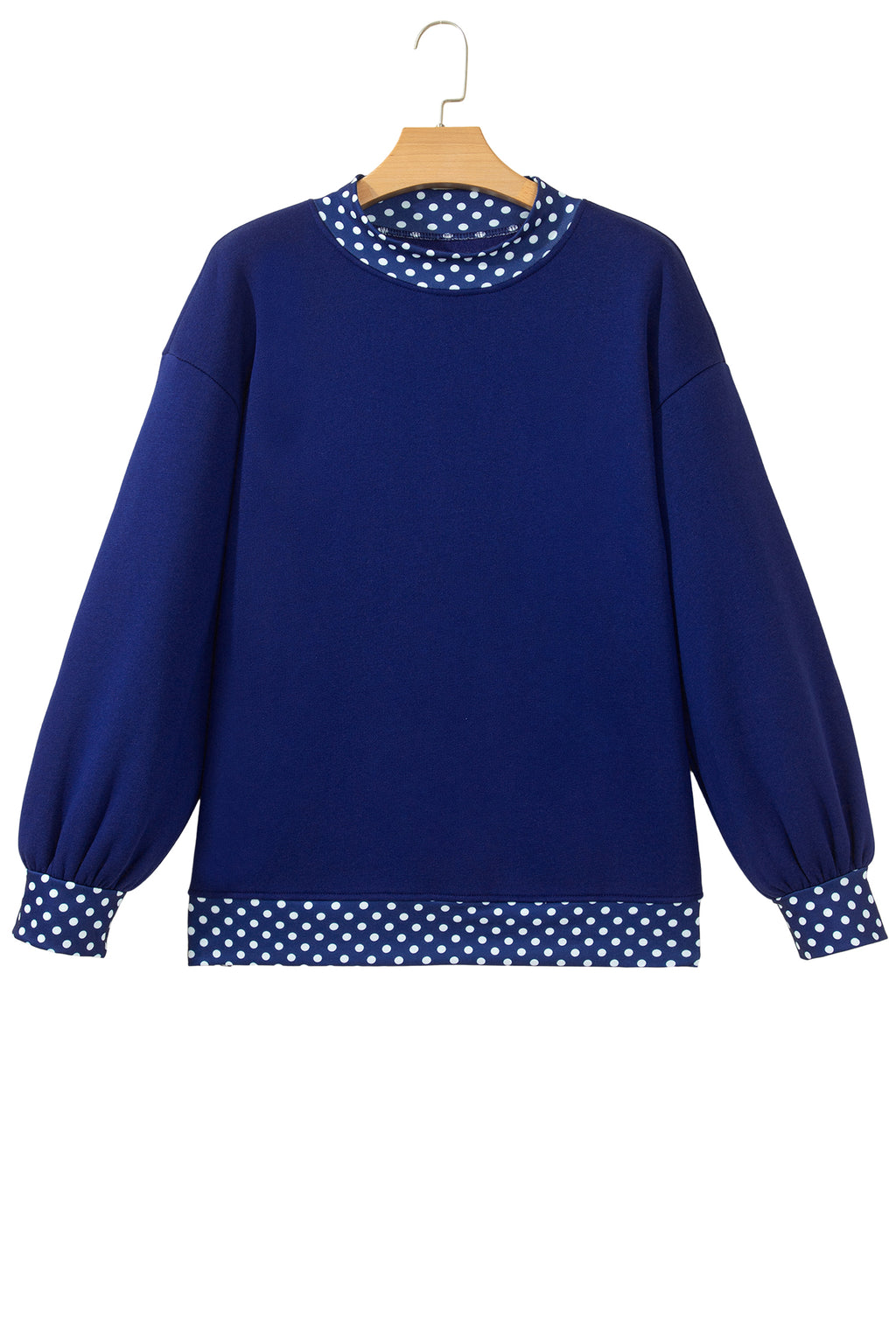 Dark Blue Colorblock Polka Dot Contrast Trim Oversized Sweatshirt
