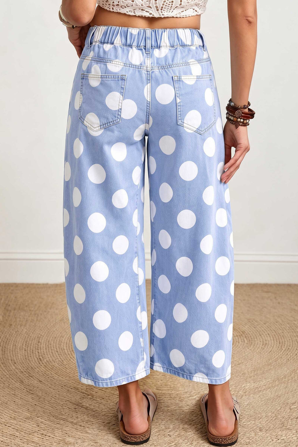 Brown Polka Dot Ankle-Length Barrel Jeans
