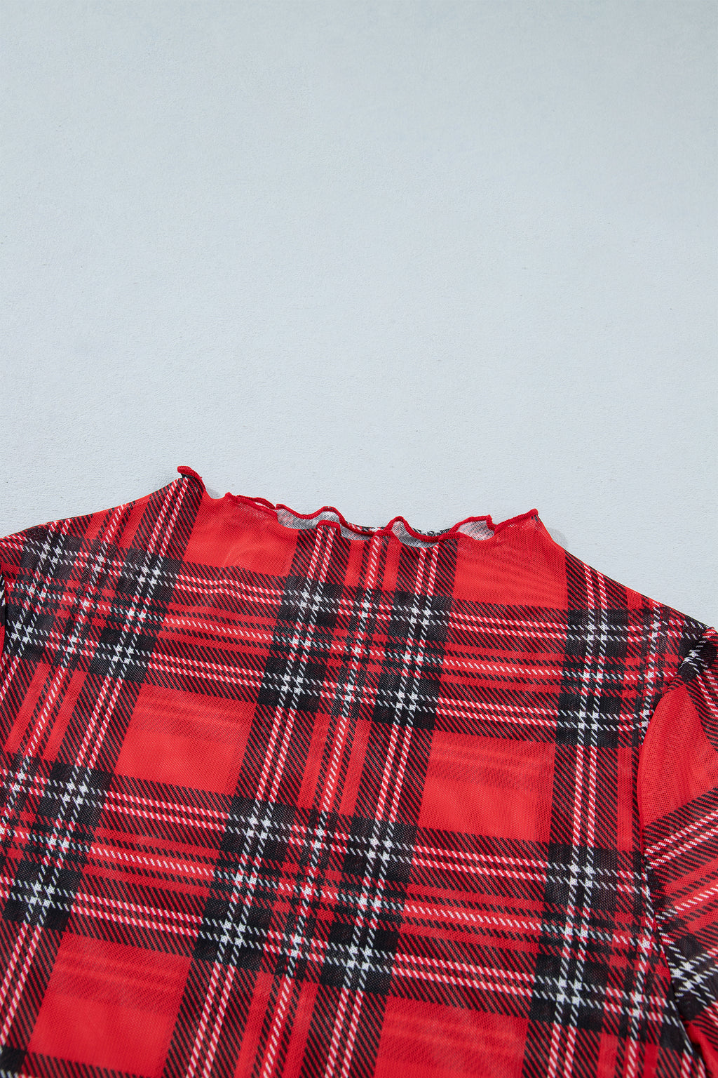 Red Plaid Round Neck Long Sleeve Pullover Top