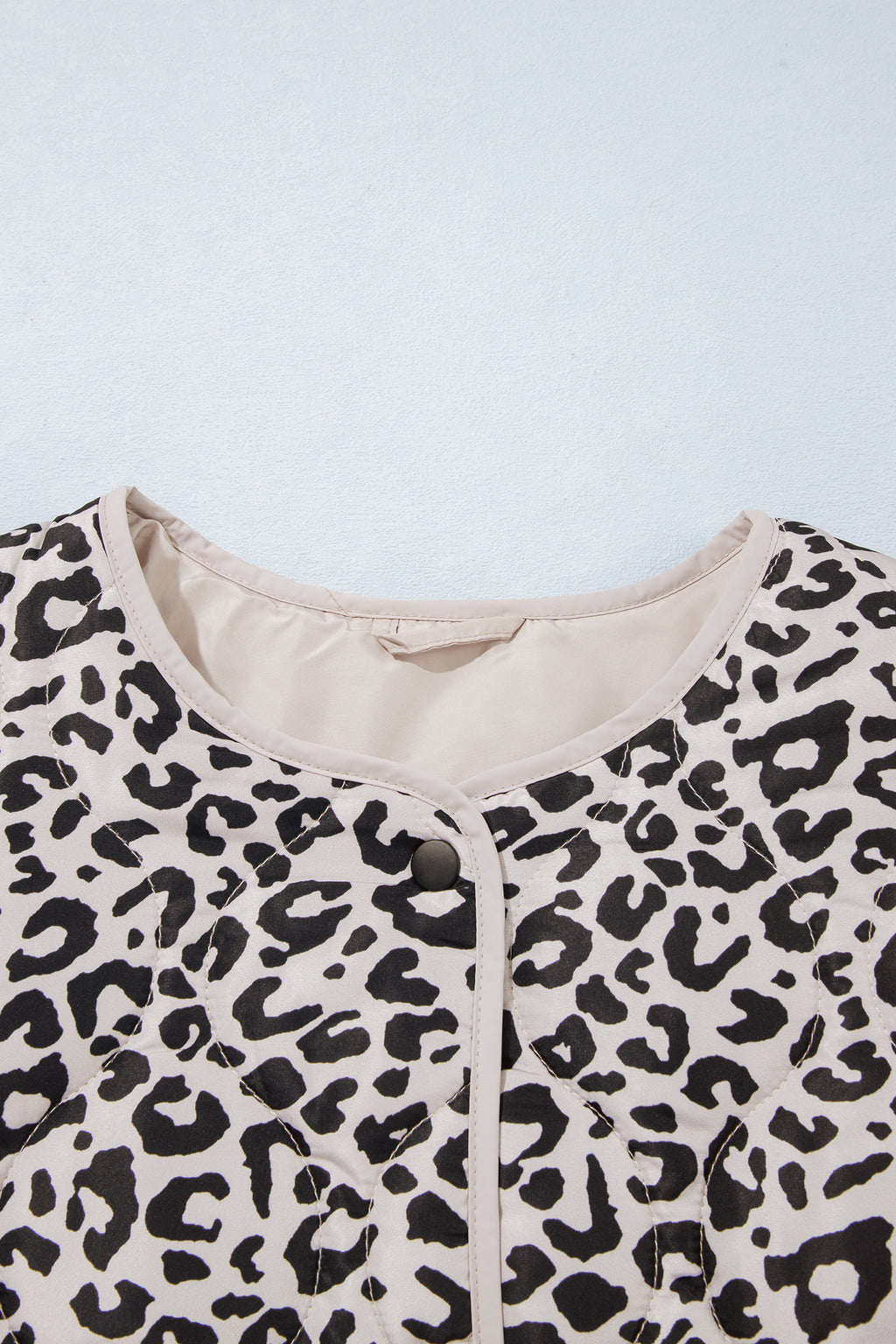 Khaki Leopard Print Patch Pockets Binding Tape Long Sleeve Regular Fit Jacket