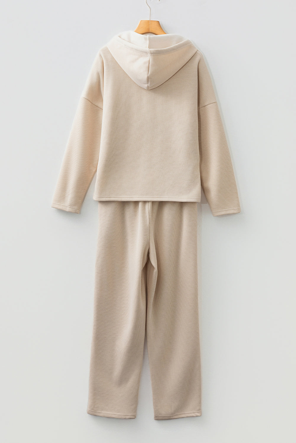 Rose Tan Lace Drawstring Pullover Hoodie and High Waist Pants Corduroy Suit