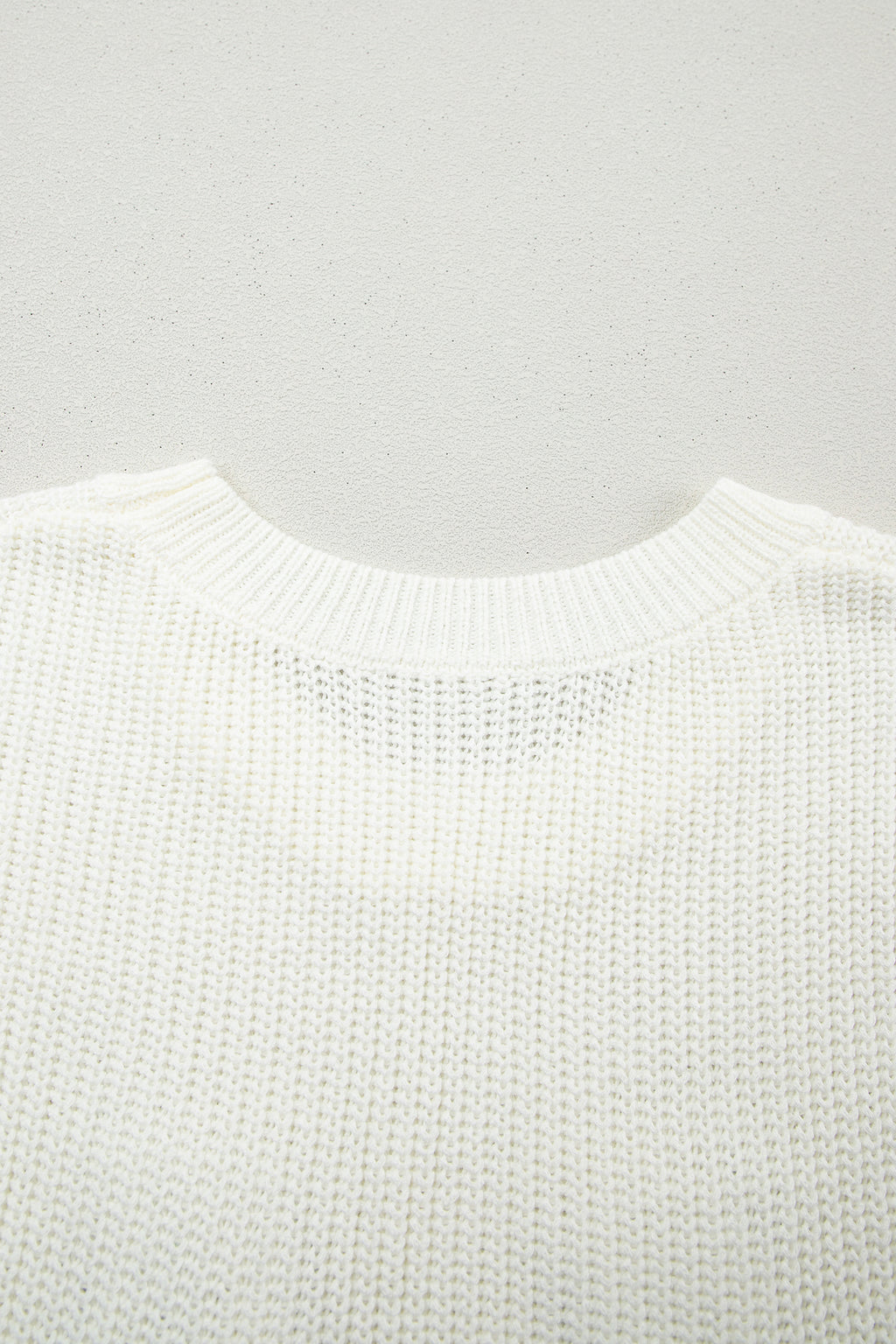 White Crochet Horseshoe Short Sleeve Knit Sweater