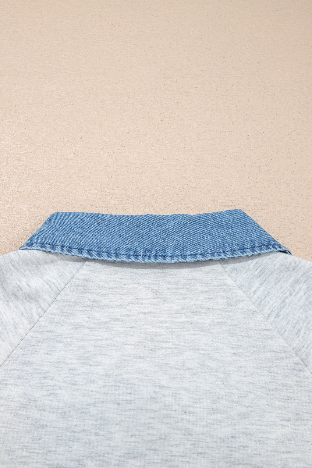 Light Grey Denim Contrast Collar Cuffed Short Sleeve Top