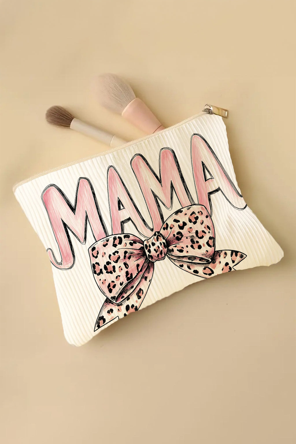 White Mama Leopard Bow Makeup Bag