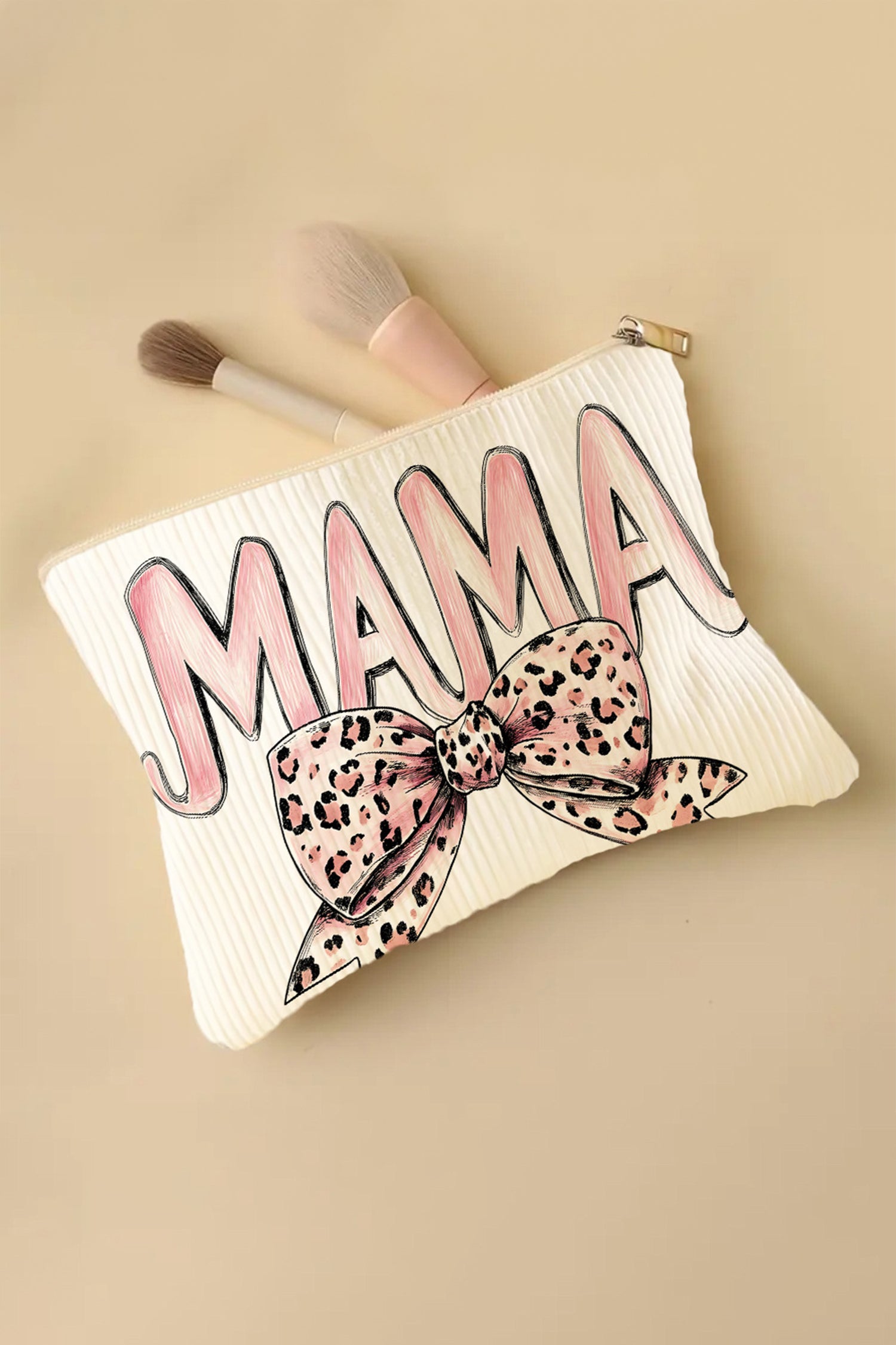 White Mama Leopard Bow Makeup Bag