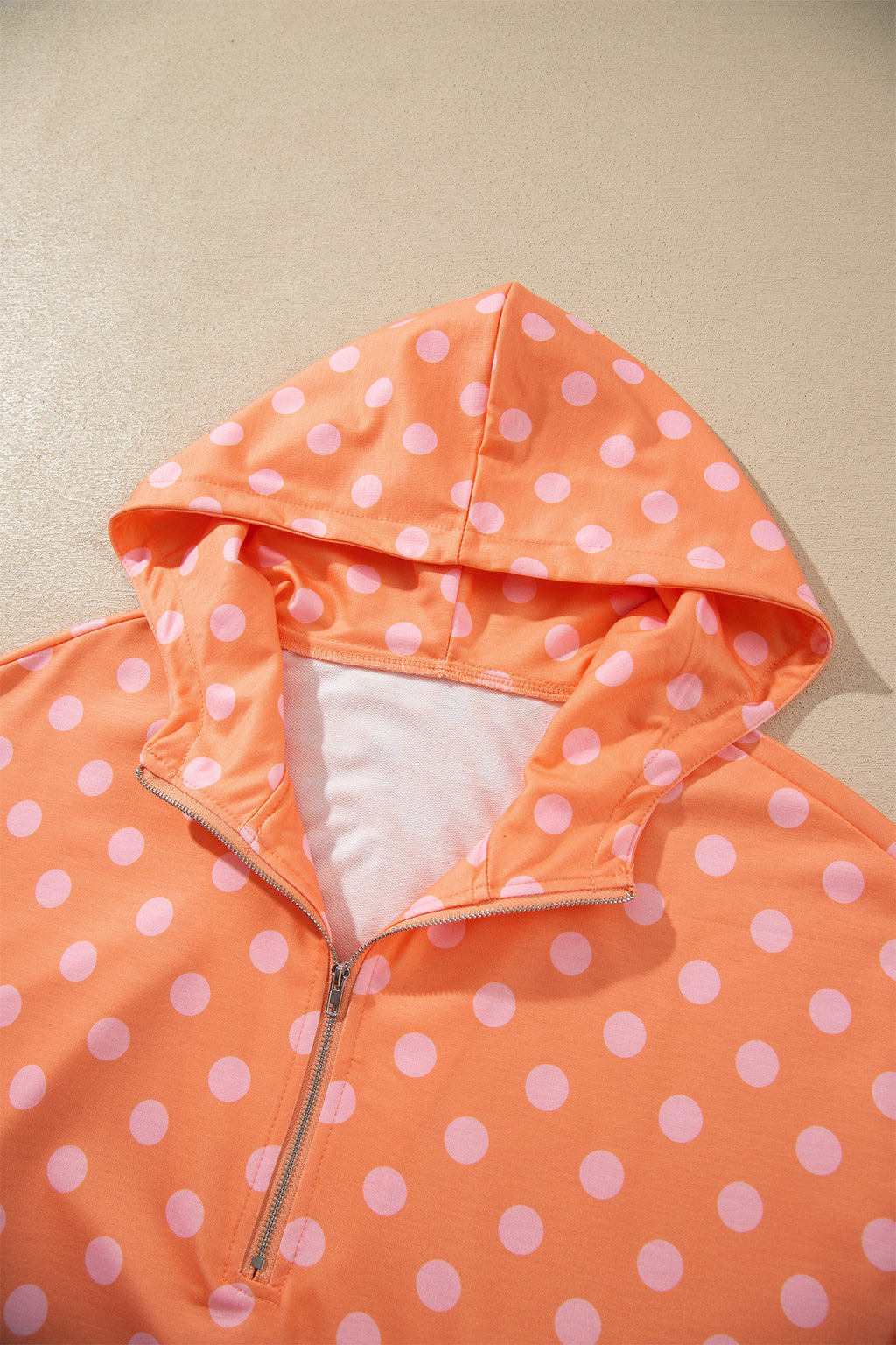 Khaki Polka Dot Hooded Long Sleeve Top Casual Mini Skort Set