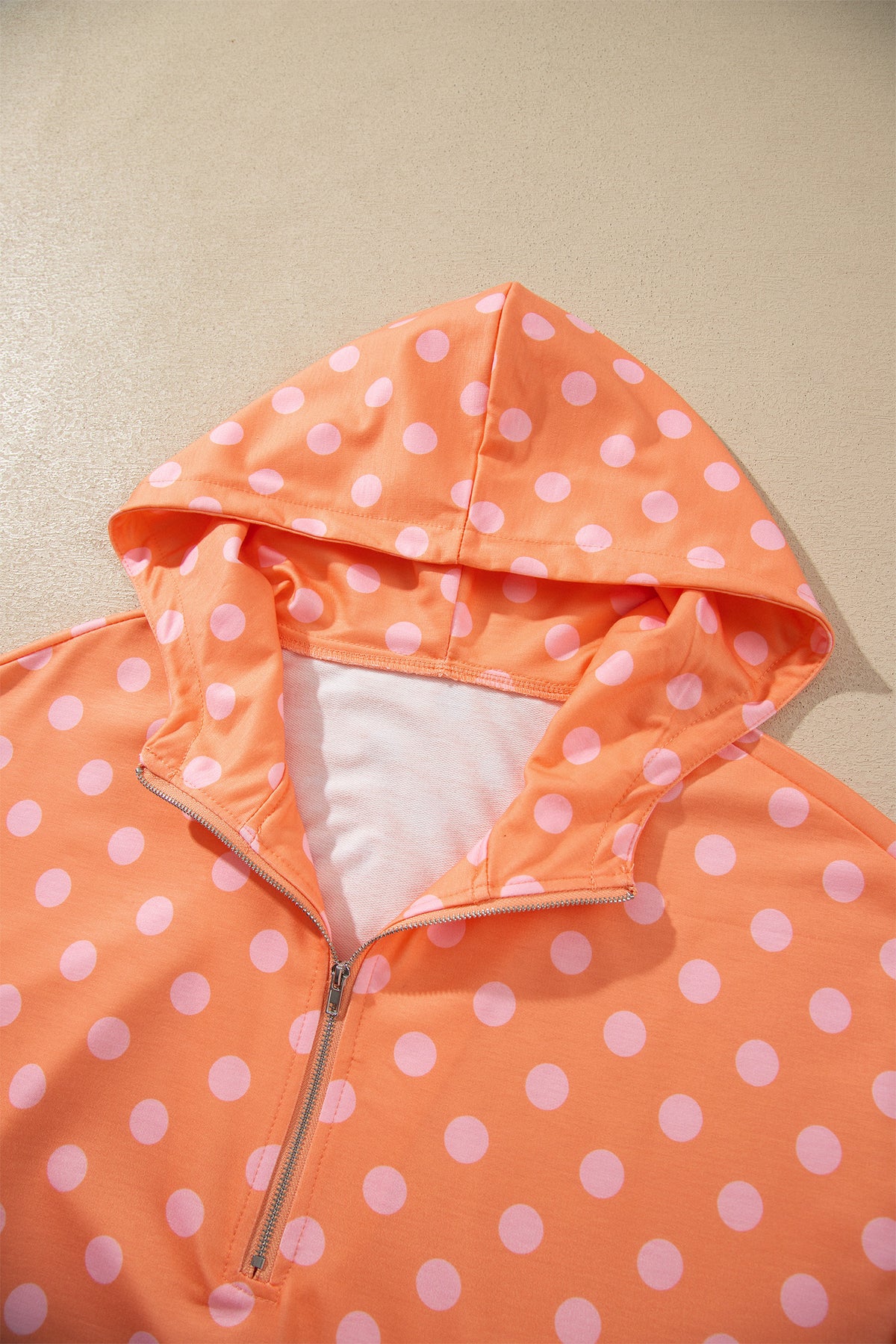 Khaki Polka Dot Hooded Long Sleeve Top Casual Mini Skort Set