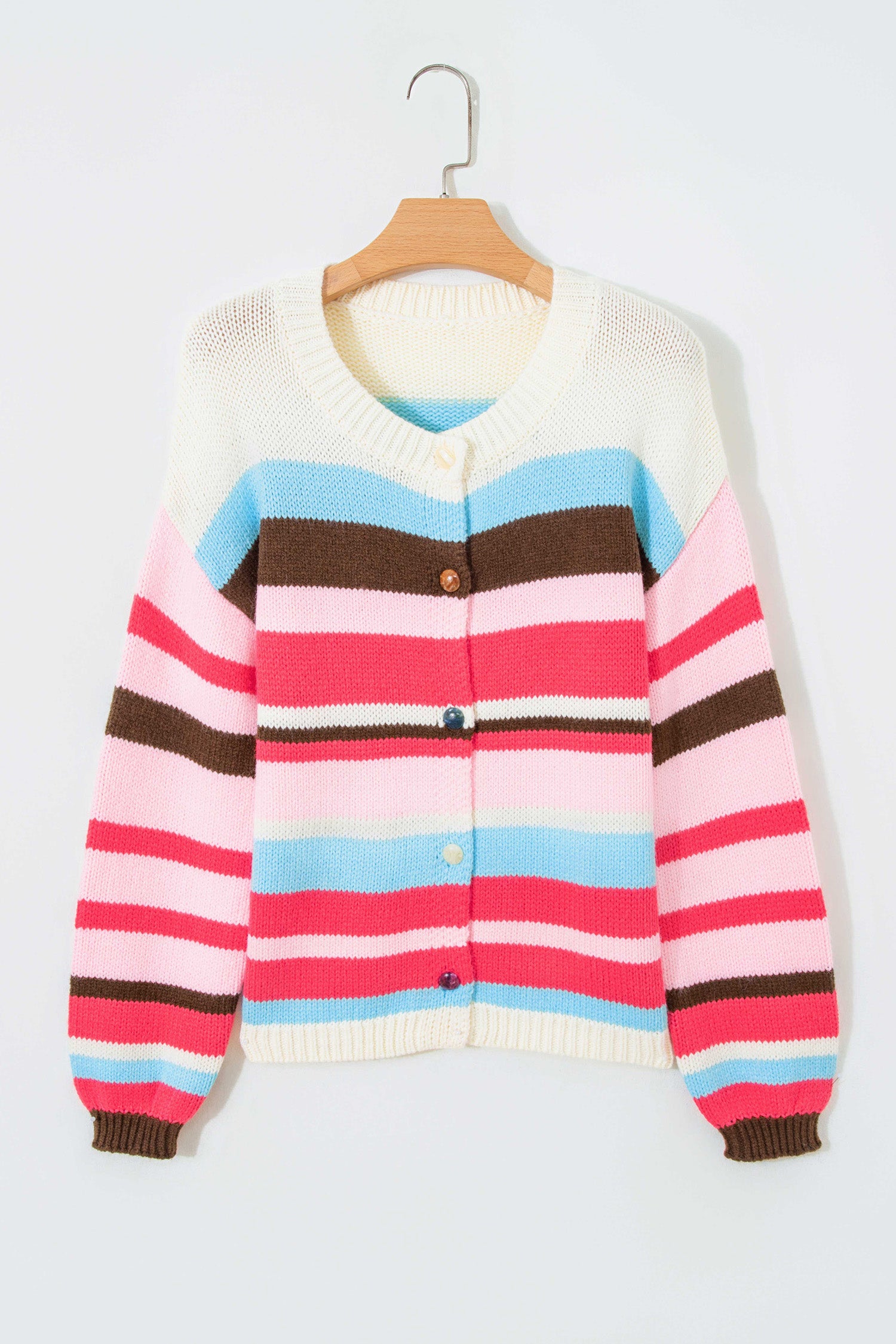 Pink Stripe Striped Colorblock Drop Shoulder Cardigan
