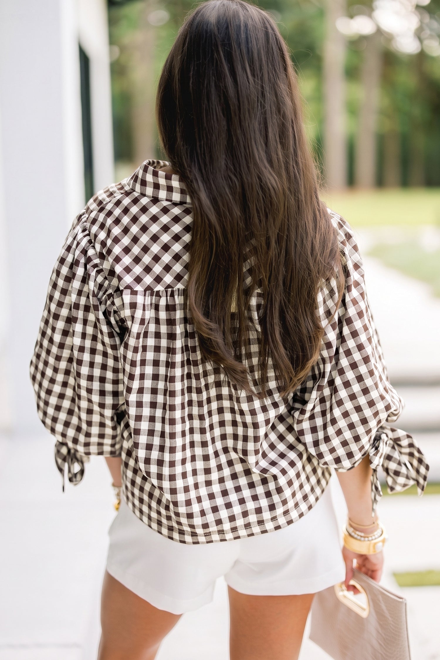 Brown Plaid Knot Half Sleeve Button Down Shirt