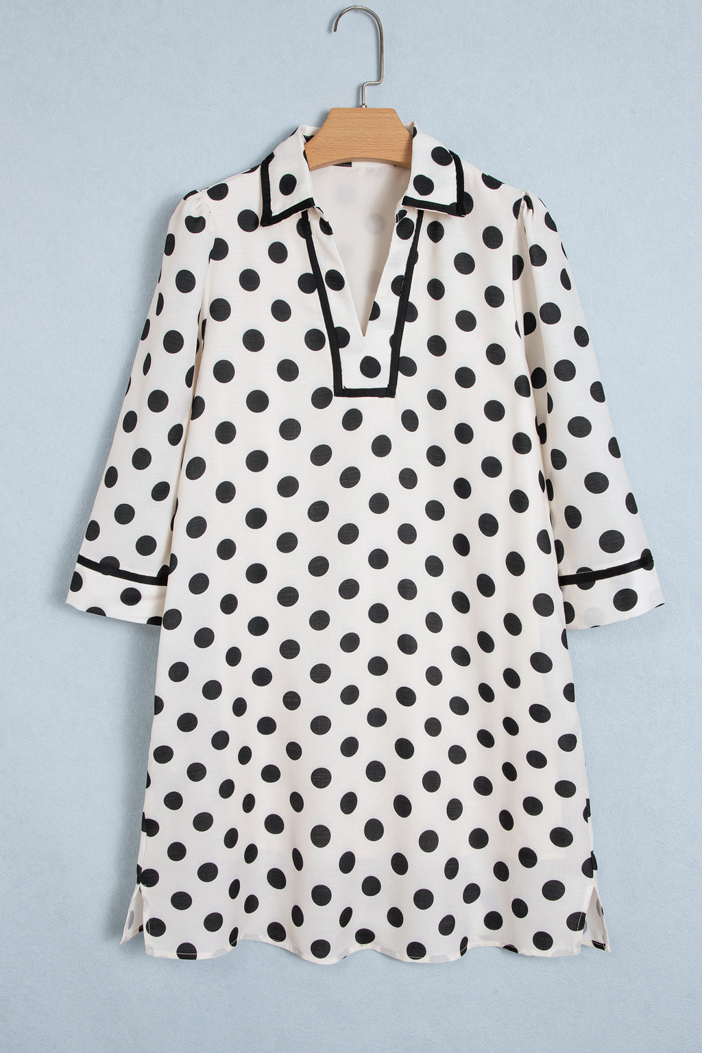 White Polka Dot Half Sleeve Collar V Neck Pocketed Casual Mini Dress