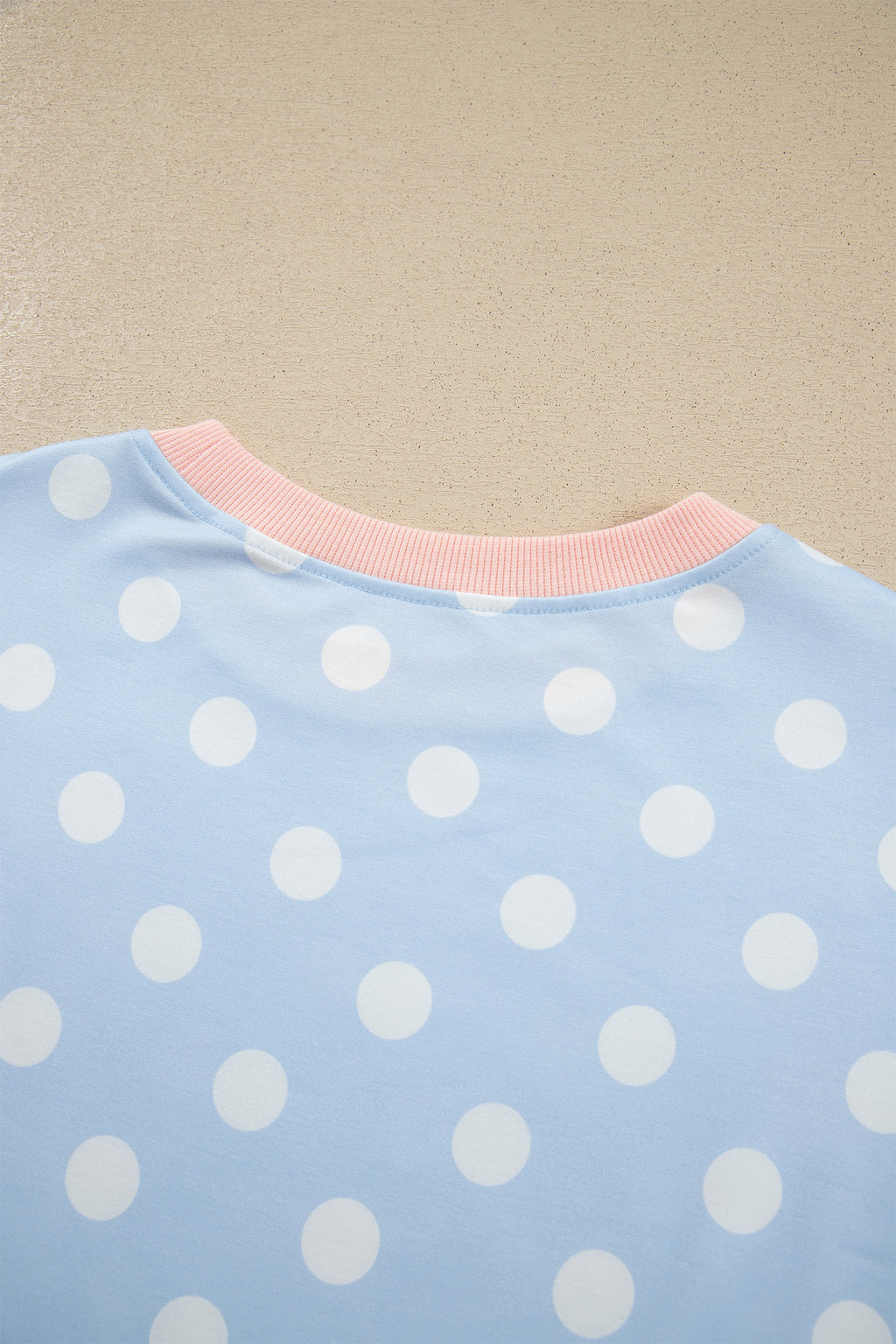 Pink Polka Dot Contrast Trim Long Sleeve Top Drawstring Shift Pants Set