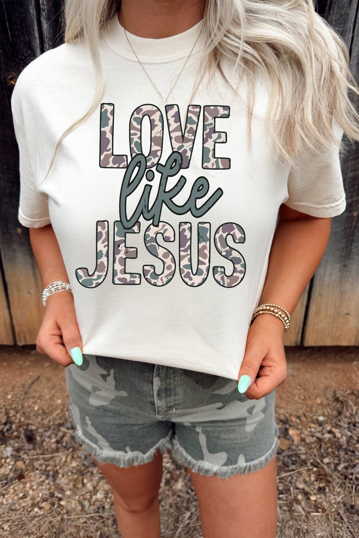 White Camo Letter Print Short Sleeve Casual T-Shirt