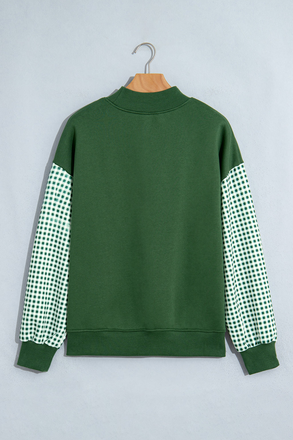 Evergreen Plaid Sleeve Colorblock Loose Tunic Sweatshirt