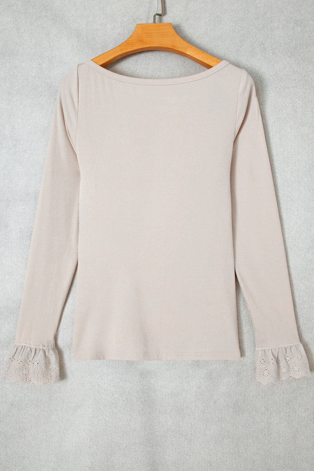 Jet Stream Lace Cuff Patchwork Round Neck Long Sleeve Top