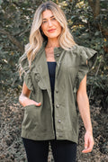 Green Bay Ruffled Patchwork Denim Jacket Vest