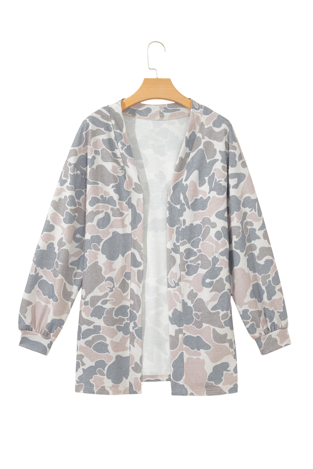 Multicolour Camouflage Print Long Sleeve Open Front Tunic Cardigan