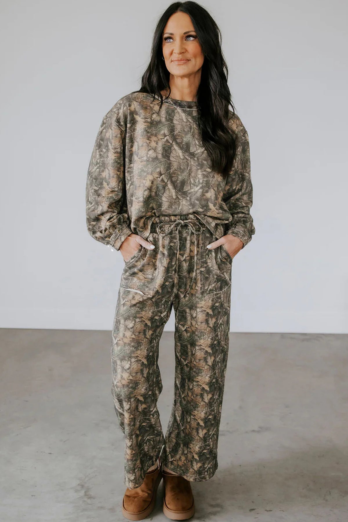 Green Abstract Print Long Sleeve Pant Set