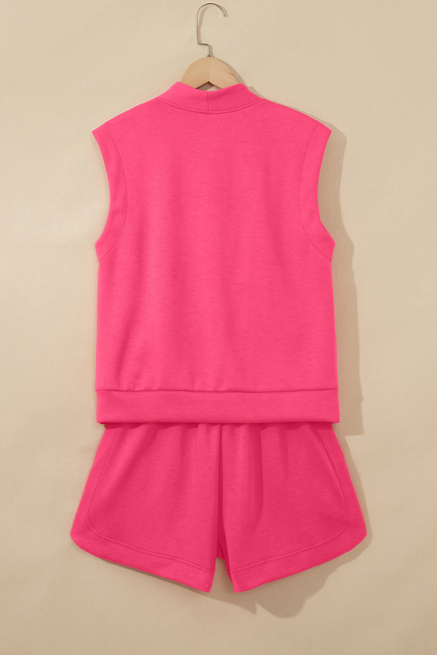 Fiery Red Quarter Zip Sleeveless Top Drawstring Shorts Casual 2pcs Outfit