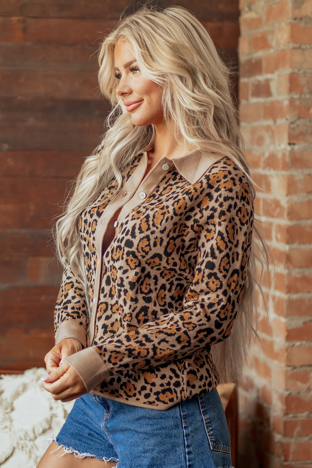 Brown Leopard Print Button-Up Cardigan Long Sleeve Cardigans