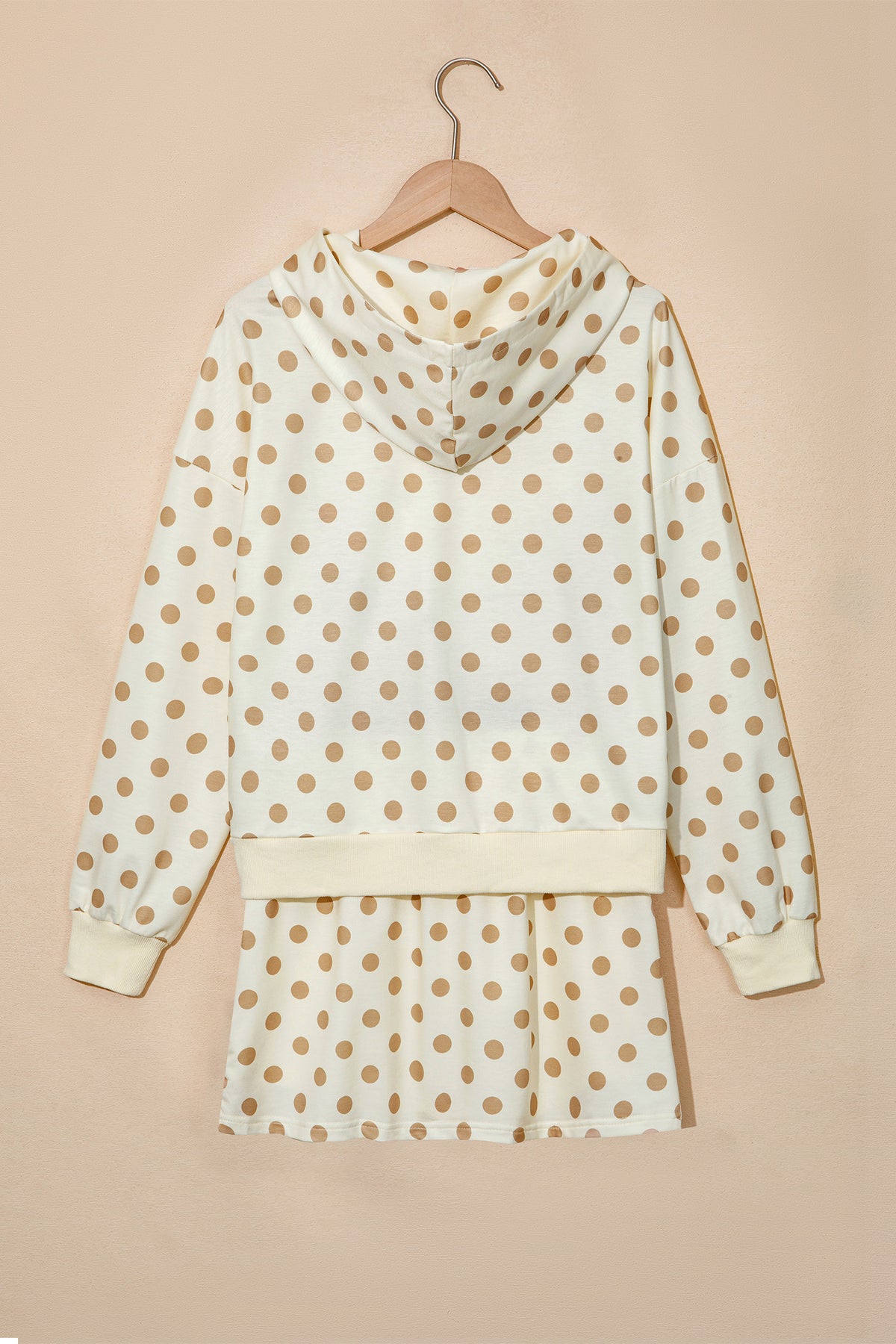 Khaki Polka Dot Hooded Long Sleeve Top Casual Mini Skort Set