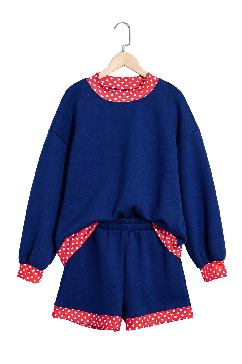 Racing Red Polka Dot Trim Baggy Pullover 2pcs Short Set