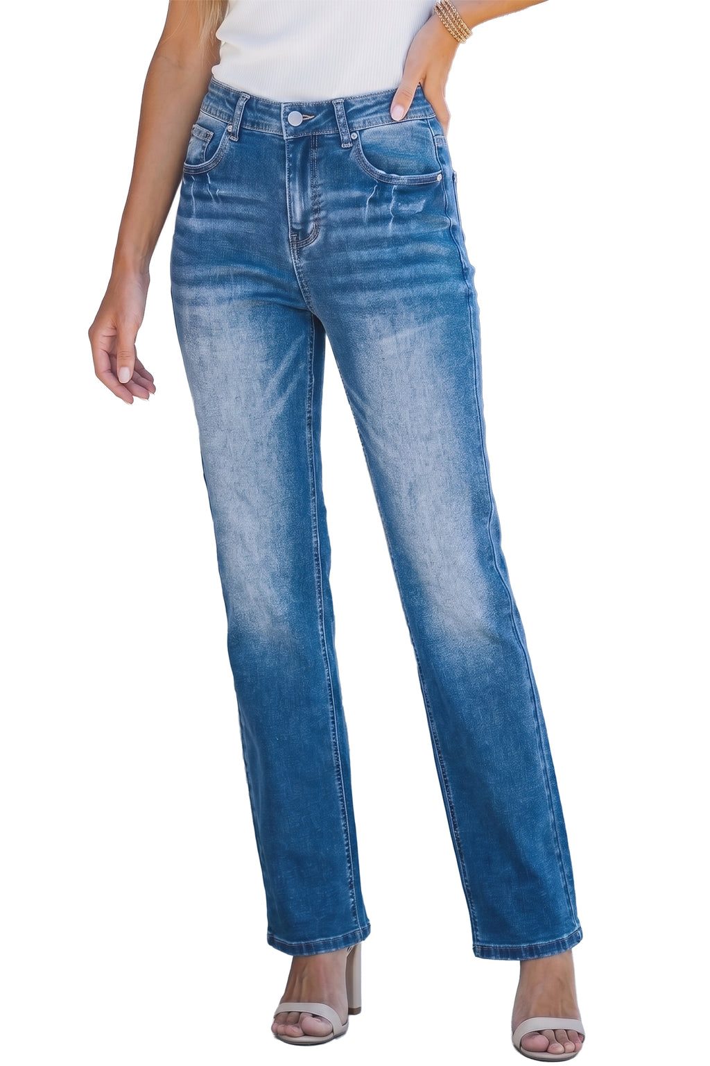 Myosotis Acid Washed Straight Leg Full Length Casual Jeans