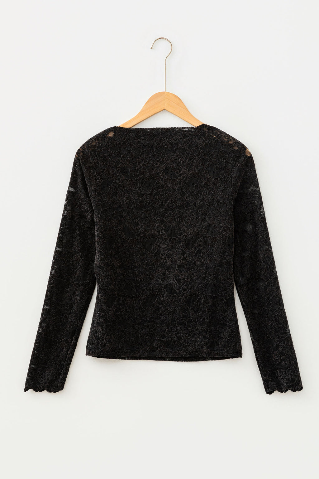 Black Elegant Stand Neck Lace Long Sleeve Top